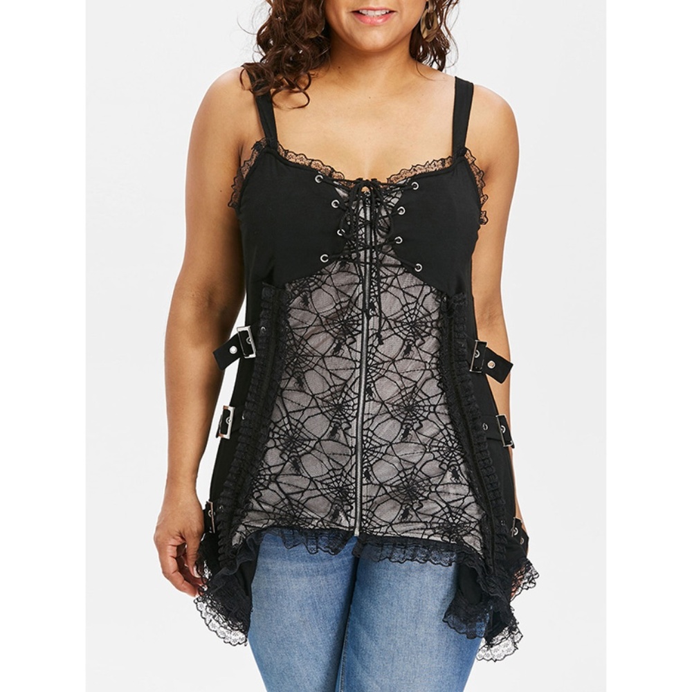 HOT Plus Size Ruffle Lace Up Buckled Tank Top